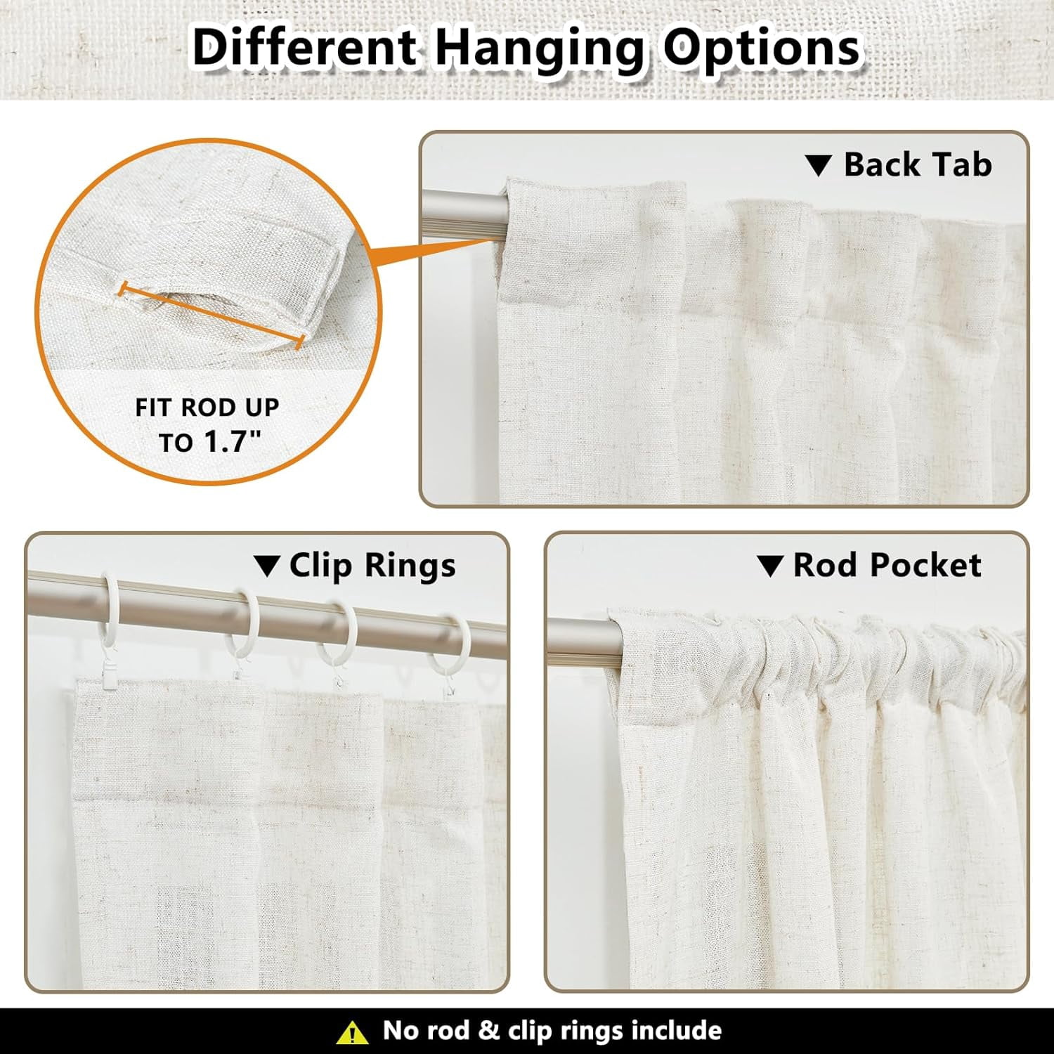 Wehilion Linen Curtains for Living Room, Natural Semi Sheer Curtains & Drapes 84 inches Length 2 Panels Set Farmhouse Country Boho Style Back Tab Draperies for Sliding Glass Door