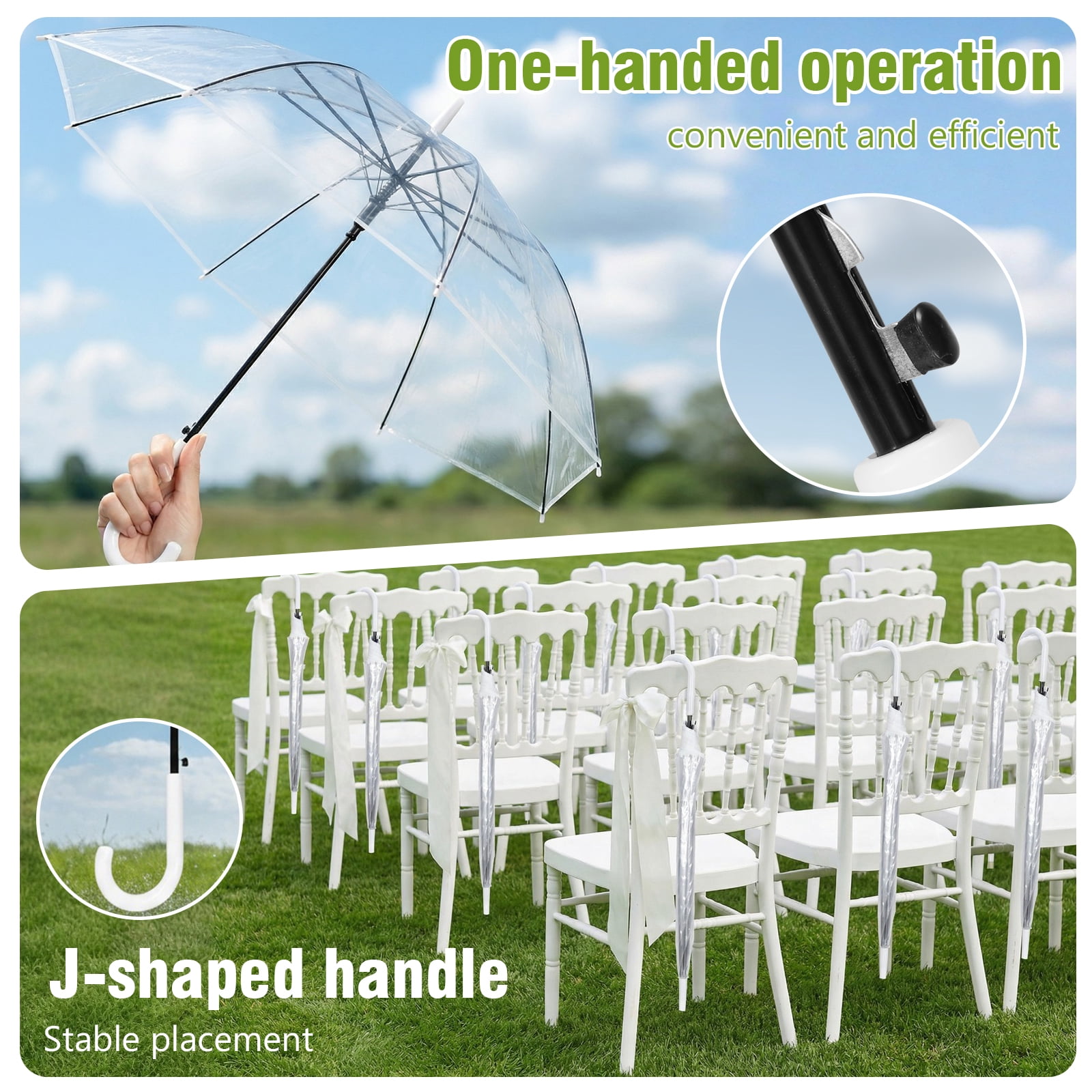Qiyester 32 Pack Bubble Umbrellas with Dome Canopy Windproof Lightweight J Hook Handle Travel Umbrella for Wedding Outdoor Commute