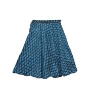 Mogul Womens Floral Printed Blue Maxi Skirt