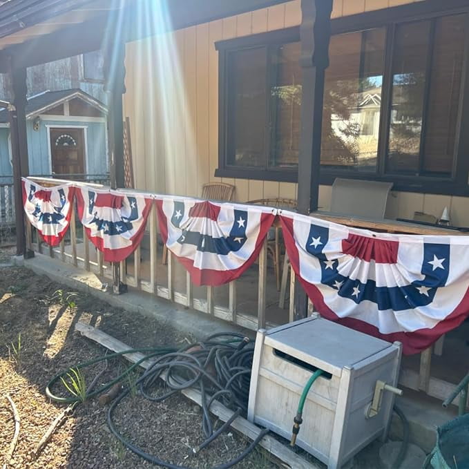 FLAGWIN Bunting Flags Outdoor 2x4 Ft American Flag Buntings for Outside Embroidered Stars Patriotic Banner Decorations