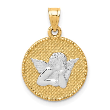 Diamond2Deal 10k Yellow Gold with Rhodium Polished and Textured Angel Pendant for Women (L- 0.86 inch)