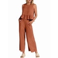 thumbnail image 2 of Women'S Pants Sets 2 Piece Outfits Sleeveless Round Neck Tank Tops Elastic Waist Wide Leg Orange S, 2 of 9