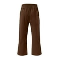 thumbnail image 4 of Capris Pants for Women Cotton Linen Casual Summer 2026 Straight Wide Leg Loose Drawstring Elastic Waist Cropped Trouser Brown 2XL, 4 of 5