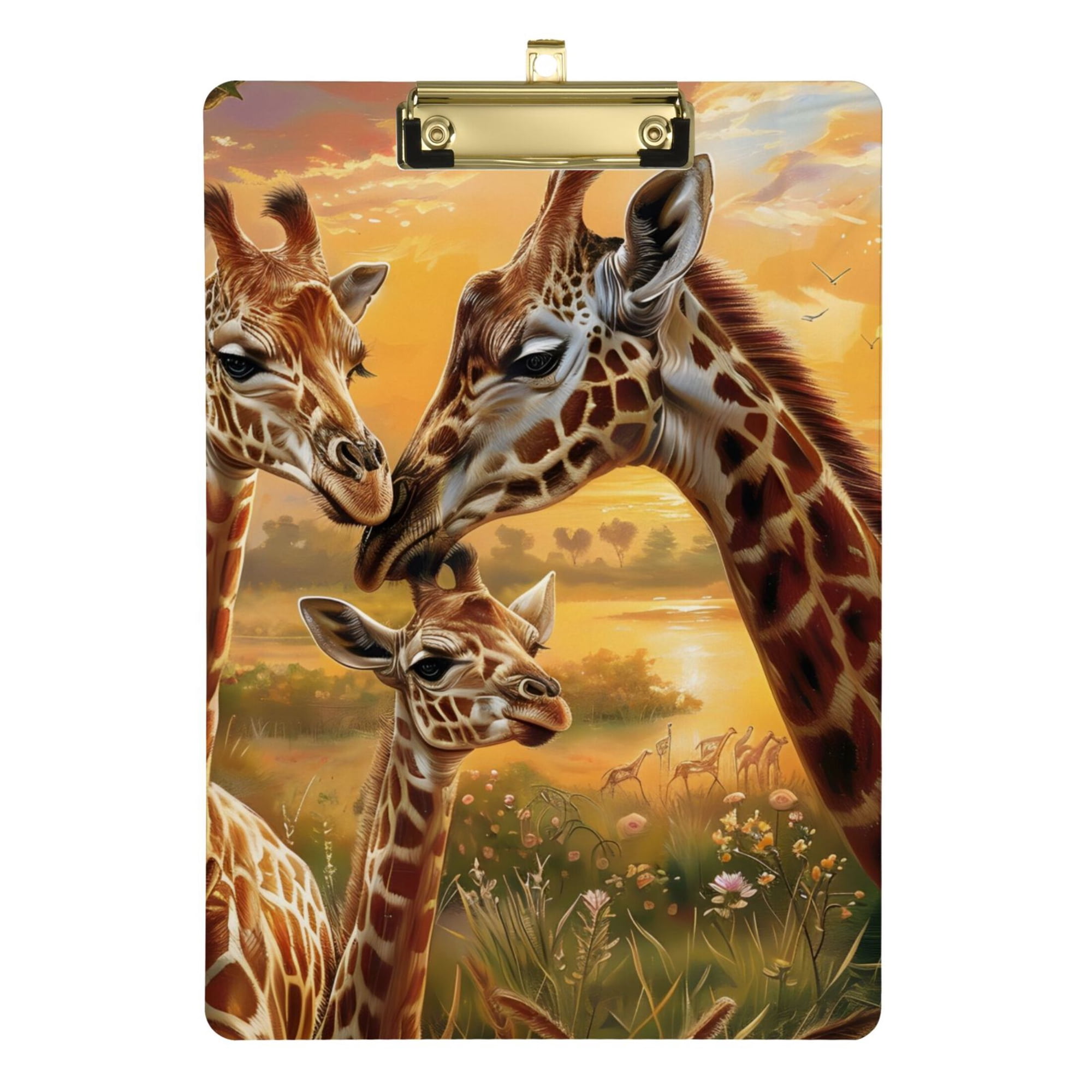 Mother and Baby Giraffes Love Acrylic Clipboards 12 x 9 Inch A4 Size with Low Profile Clip Hanging Clipboard for Classroom School Office