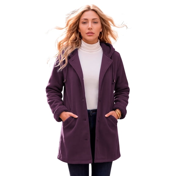 Roaman's Women's Plus Size Hooded Sherpa Fleece Coat