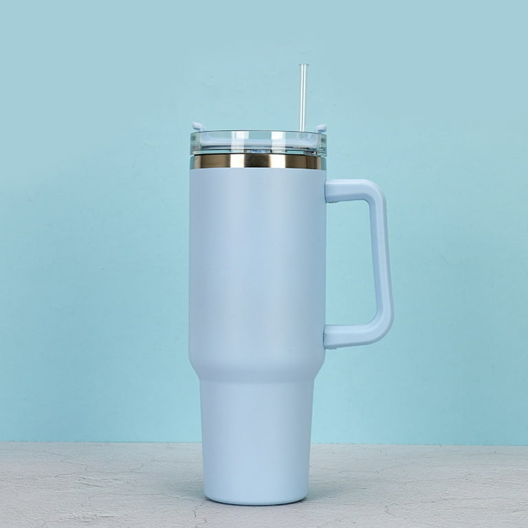 1pc 40oz Stainless Steel Car Cup With Straw, Handle, Double Layer Vacuum  Insulated Mug (light Blue)