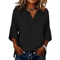 thumbnail image 4 of BILIKEYU Women's 3/4 Sleeve Tops 2026, V Neck Trendy Blouses Loose Fit Summer Casual Tees Flowy Tunic for Legings Going Out Clothes Spring Essential Fashion, Black, 4 of 5