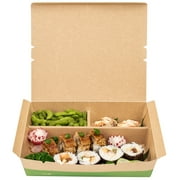 Eco Tek 78 oz Rectangle Kraft and Green Paper Bento Box - 3-Compartment, Compostable - 11" x 9" x 2" - 100 count box