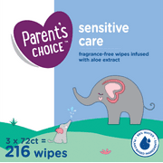 Parent's Choice Sensitive Care Aloe Baby Wipes, 3 Flip-Top Packs (216 Total Wipes)