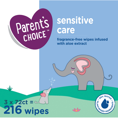 Parent's Choice Sensitive Care Aloe Baby Wipes, 3 Flip-Top Packs (216 Total Wipes)