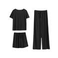 thumbnail image 2 of Sakmal 3pc Womens Pajamas Set Comfy Soft Short Sleeve Black Top and Pants Loose Fit Round Neck Lightweight Lounge Women Loungewear Set, 2 of 6
