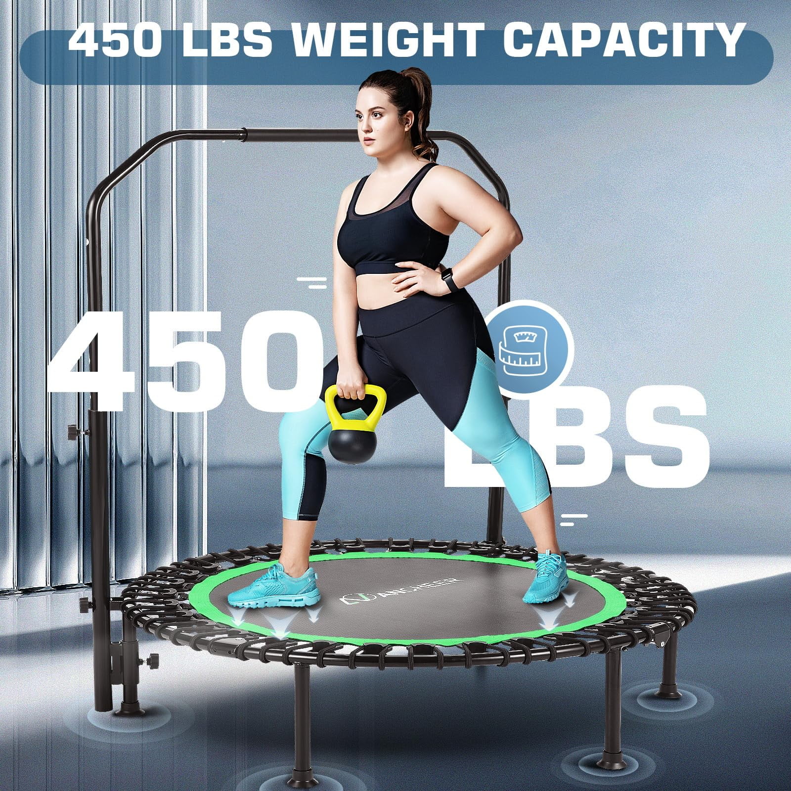 450/550 LBS Foldable Mini Trampoline, 40/48/50 Fitness Trampoline with  Bungee