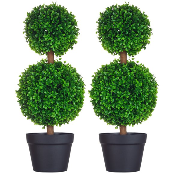 HOMCOM Artificial Boxwood Topiary Tree Set of 2, Faux Boxwood Topiary Trees