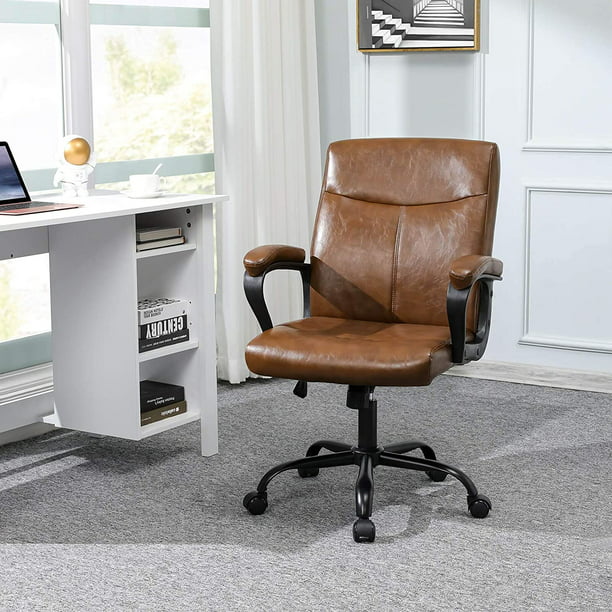 Dictac Mid Back Leather Office Chair, Desk Chairs Brown Leather