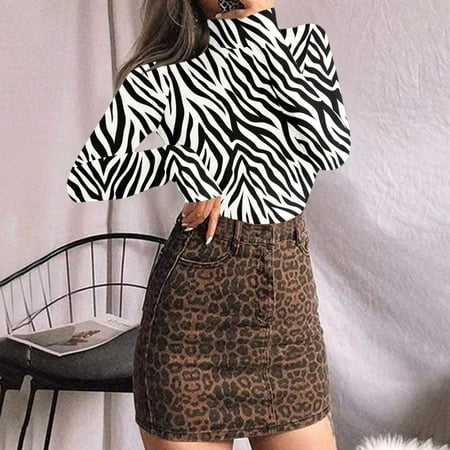 

cllios Long Sleeve Bodysuit for Women Turtleneck Stretchy Slim Fit Tops Bodysuit Leopard Print Mock Neck Sexy Bodycon Jumpsuit Shapewear