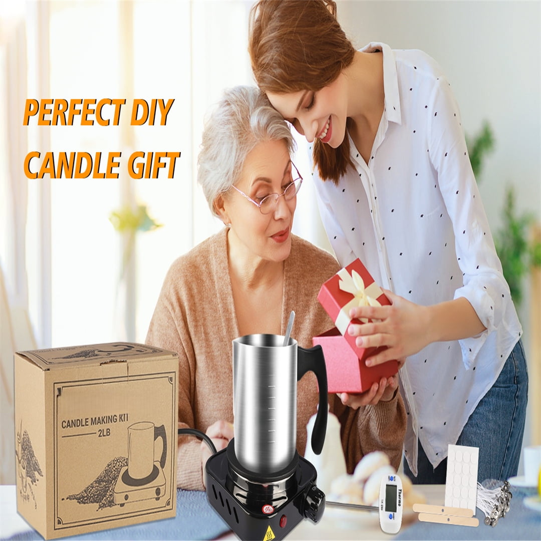 Candle Making Kit with Wax Melter, Include 2 lbs Soy Wax, Melting Pot, Electric Stove, Thermometer, Stirring Stick, Stickers, Cotton Wicks, Wick Adhesive Paper. Ideal for Beginners and Adults DIY Cra