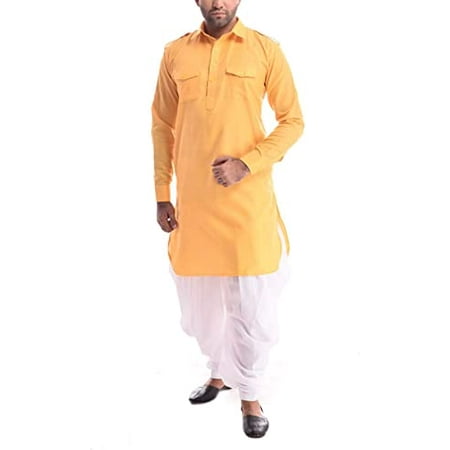 

Royal Kurta Mens Linen Pathani Kurta And Salwar Set (44 Yellow)