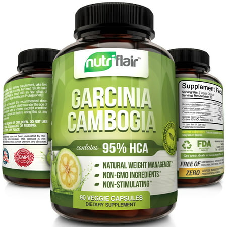 NutriFlair 95% HCA Pure Garcinia Cambogia, 90 Veggie Capsules - 1400 mg per (Best Garcinia Cambogia For Weight Loss)