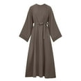 thumbnail image 3 of Fesfesfes Women Dress Loose Robe Casual Dress Foundation Solid Color Large Dress Round Neck Long Sleeve Dress Under $10, 3 of 7