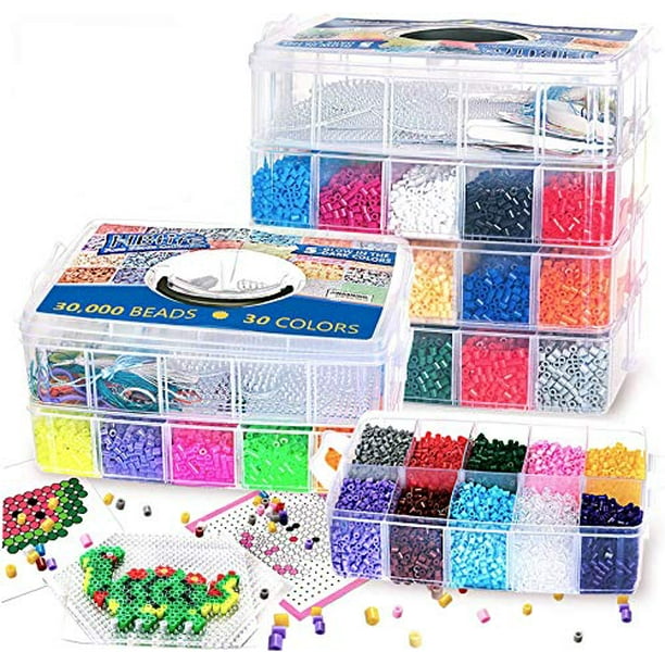 30,000 Pcs Fuse Beads Kit 30 Colors 5mm for Kids, Including 10 Ironing Papers,48 Patterns, 7 Clear Pegboards, Tweezers, Perler Beads Compatible Kit