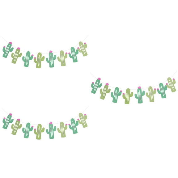 MLINS 3pcs Party Banner Mexican Carnival Cactus Patterned Bunting Pull Flag Birthday Party Decoration Supplies