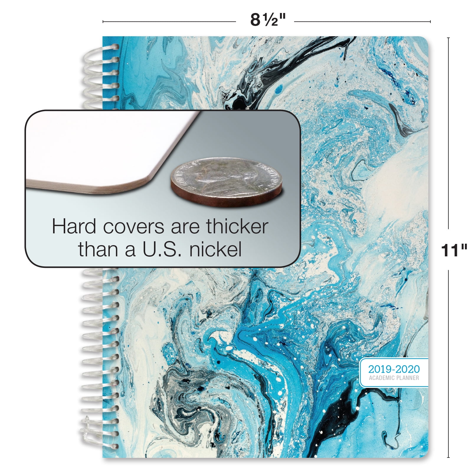 HARDCOVER Academic Year 2019-2020 Planner: Bonus Bookmark 8.5x11 Daily Weekly Monthly Planner Yearly Agenda Pink Marble July 2019 Through July 2020 Pocket Folder and Sticky Note Set