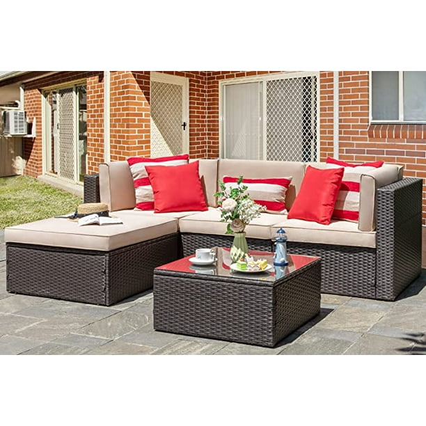Sobaniilo 5 Piece Patio Furniture Set AllWeather PE Wicker Steel Frame
