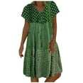 thumbnail image 2 of Summer Saving Wycnly Summer Dresses for Women Beach Vacation Loose Swing Tunic Midi Sun Dresses Short Sleeve V-Neck Plaid Print Knee-Length 2024 Casual Dress Green xxl Under $5, 2 of 6