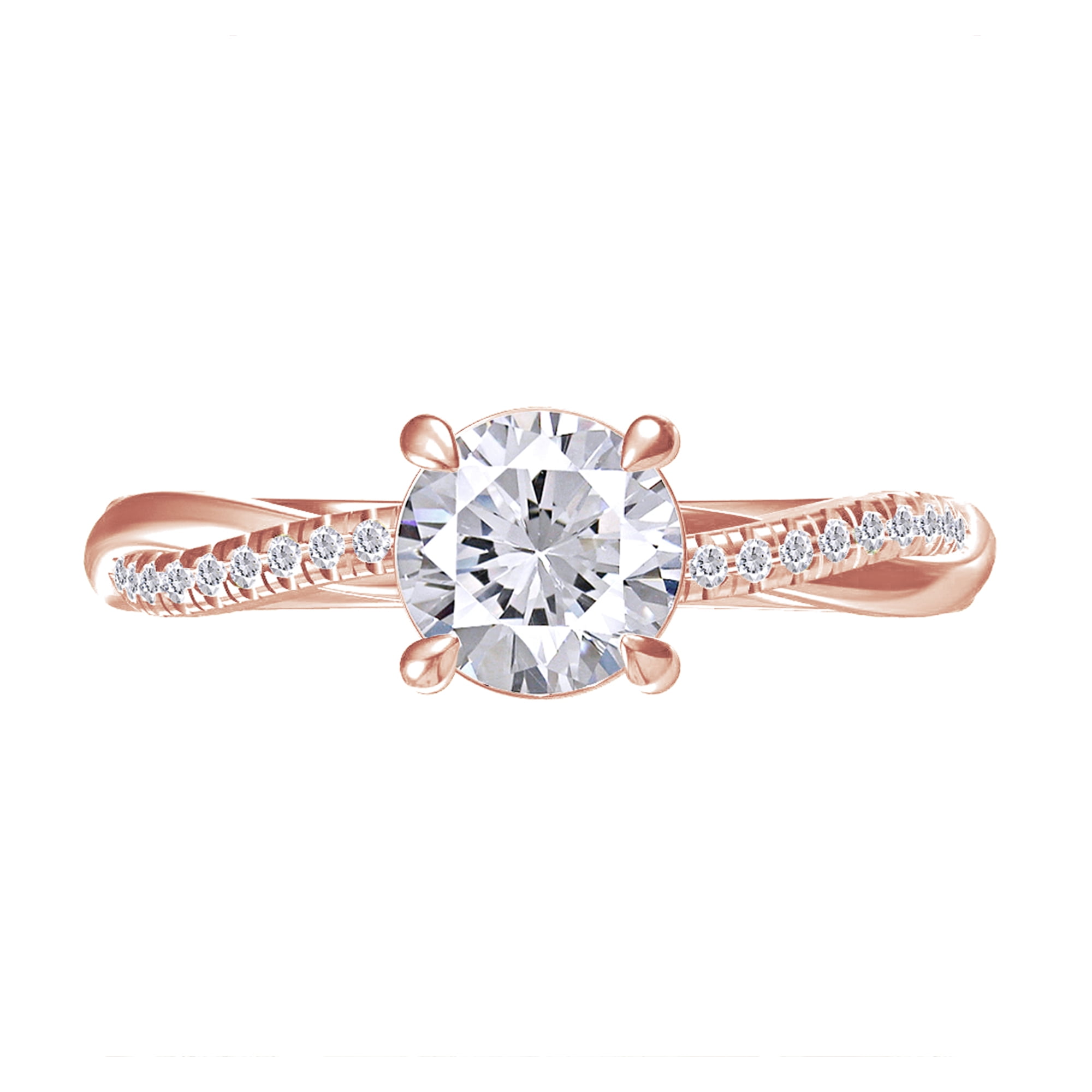 Solitaire Twisted Engagement Rings, Center 6MM Round Moissanite Diamond Rings For Women In 14k Rose Gold Over Sterling Silver, Stackble Promise Bridal Rings For Her (1.00 Ctw) Ring Size-7.5