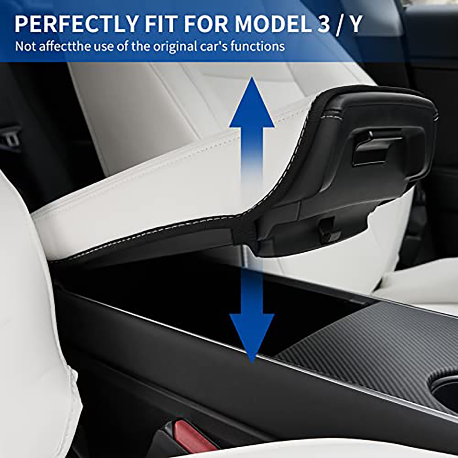 Center Console Cover for Tesla Model Y Model 3, Non-slip Armrest Cover for Tesla Model 3 Y Accessories, PU Leather Armrest Box Pad Protector (White)