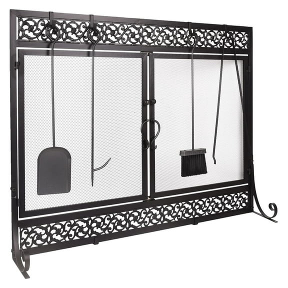 Fireplace Screen, Metal Fire Place Cover Two-Doors Large Flat Guard Screens, Baby Safe Guard Protector Wood Burning Stove Decorative Accessories