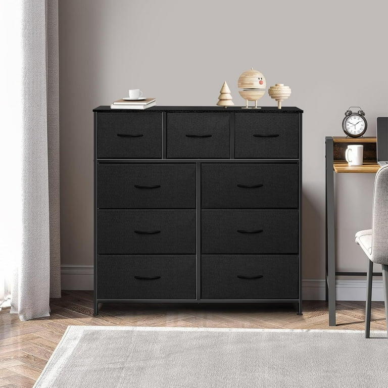 Buy Wide Chest of 9 Drawers Tall Dresser Tallboy White Console End Table Bedroom Closet Hall Organizer Storage Tower Unit Night Stand Fabric Bin Wood Top Online