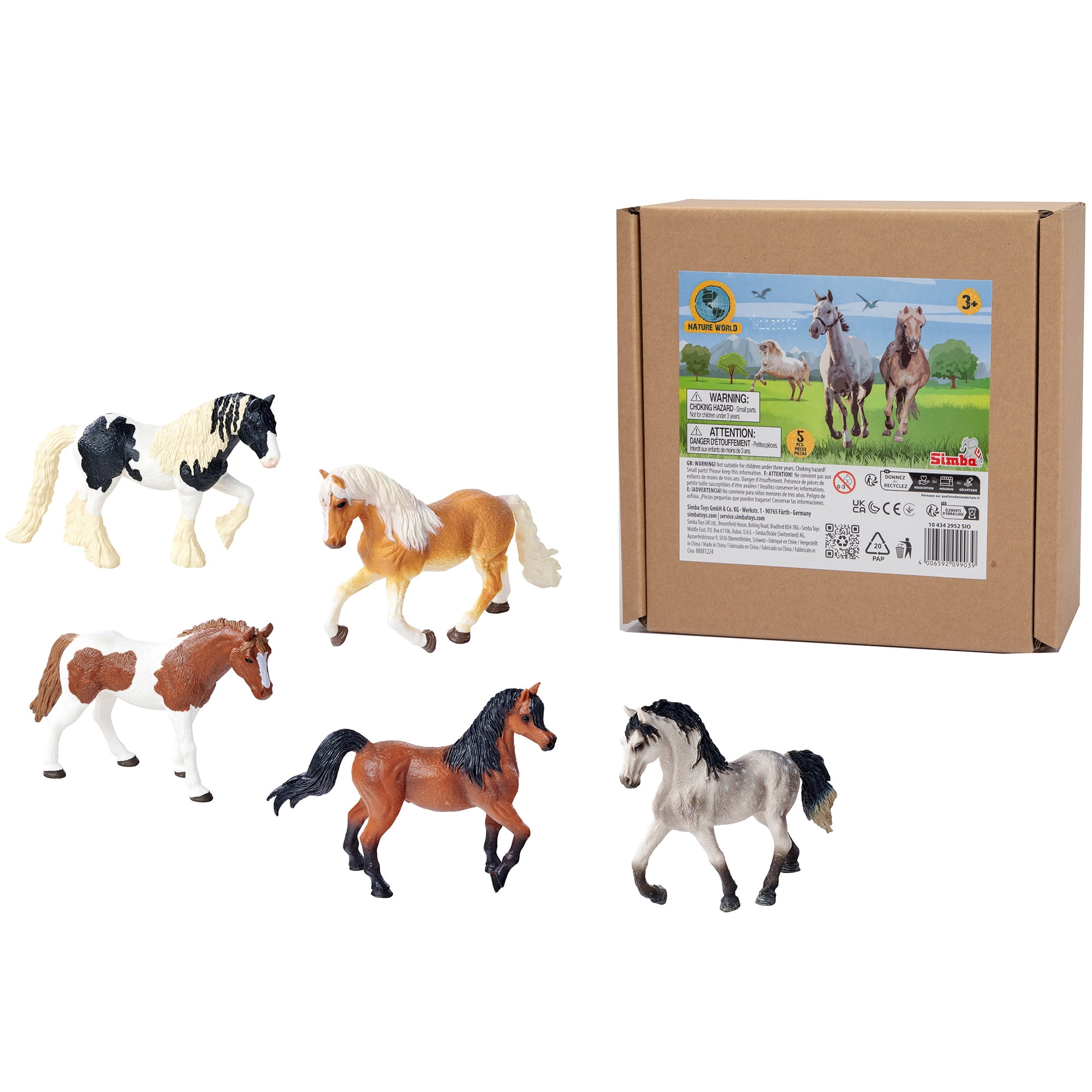 Simba Toys: Horse Set – 5 Detailed Pony Figurines, 6" Toy Animal Miniatures, Various Colors & Breeds, Collectible Figures, Nature World, Kids 3+