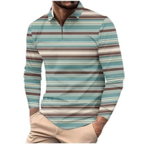 Betivan Men's Long Sleeve Golf Shirt Striped Print Zipper Pullover Work Fishing Outdoor Casual Collar Shirt
