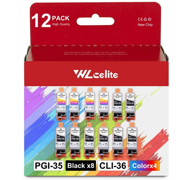 PGI 35 CLI 36 Ink Cartridge Replacement for Canon 35 36 Ink Combo Pack for iP100 iP110 Printer（12 Pack）