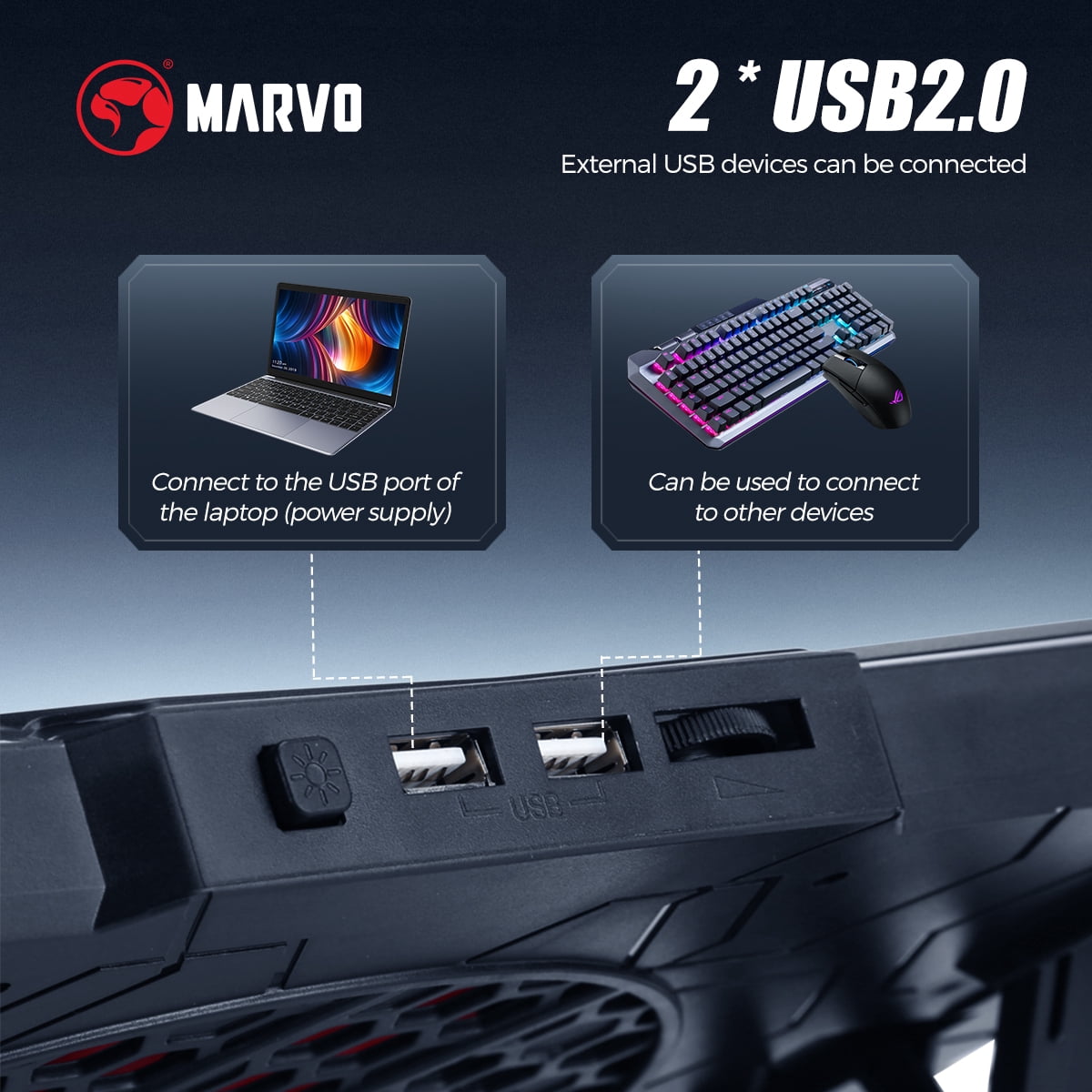 MARVO FN-40 Quiet Laptop Cooling Pad with Fan - 6.5-45° Ergonomic Angle, 100000H Durable Fan, Dual USB, Rgb Light, Compatible with 9-17.3 Inch Laptops for Gaming/Movies