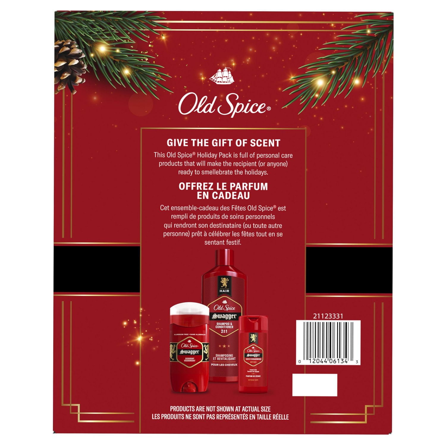 Ensemble-cadeau Old Spice Vous sentirez bon avec un shampooing et revitalisant 2 en 1 Swagger de 400mL, un nettoyant pour le corps Collection Rouge de 89mL et un désodorisant de 85g