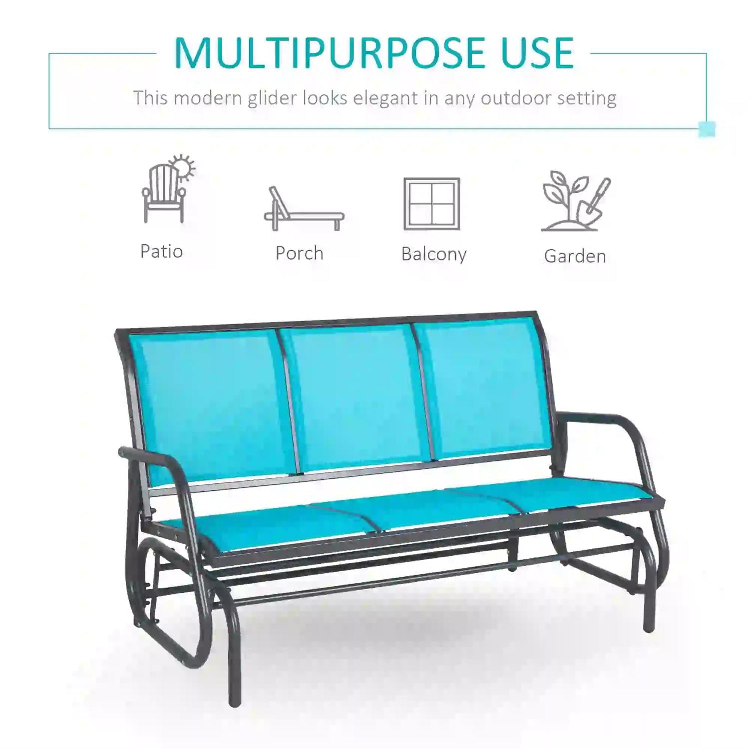 Demi Bonn 3-Person Outdoor Patio Glider Bench, Porch Glider Swing with 3 Seats, Breathable Mesh Fabric, Metal Frame, Outdoor Glider Chairs for Porch, Balcony, Poolside, Blue