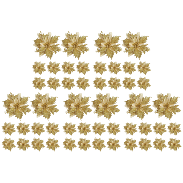 Flor de Pascua artificial con purpurina de 5,51 pulgadas para decoración de árbol de Navidad, 10 Uds. Dorado