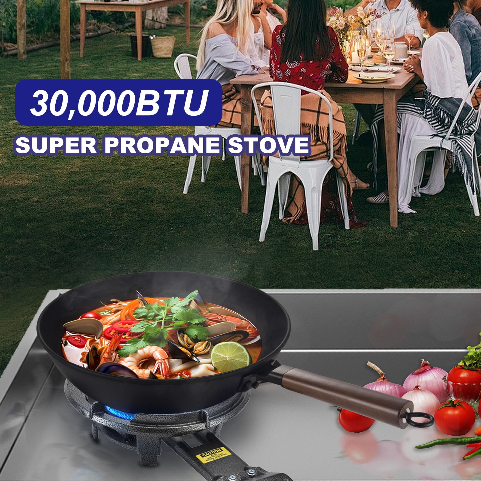 Outdoor Propane Burner Stove, 13"" Single Propane Burner and Carbon Steel Wok, Portable Propane Burner With Adjustable Regulator And Stainless Steel Hose, Great For Outdoor Wok Burner, Black