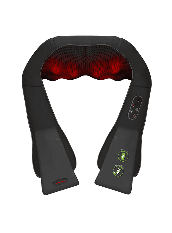 FitRx Cordless Shiatsu 3D Massager, USB-Rechargeable Shoulders, Back, and Neck Massager with Heat
