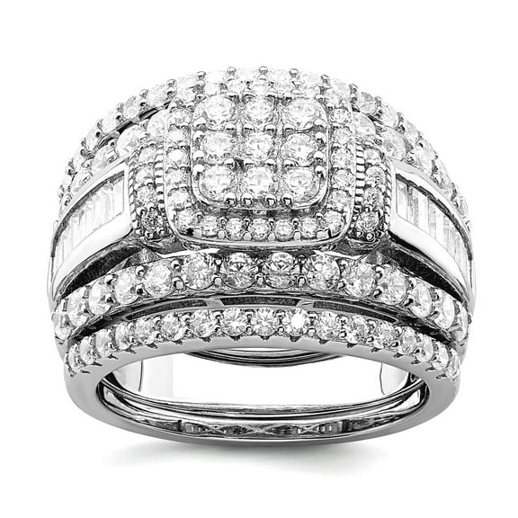 925 Sterling Silver Rhodium Plated Cubic Zirconia Square Cut 3 Piece Set Ring Size 8 Ring for Women