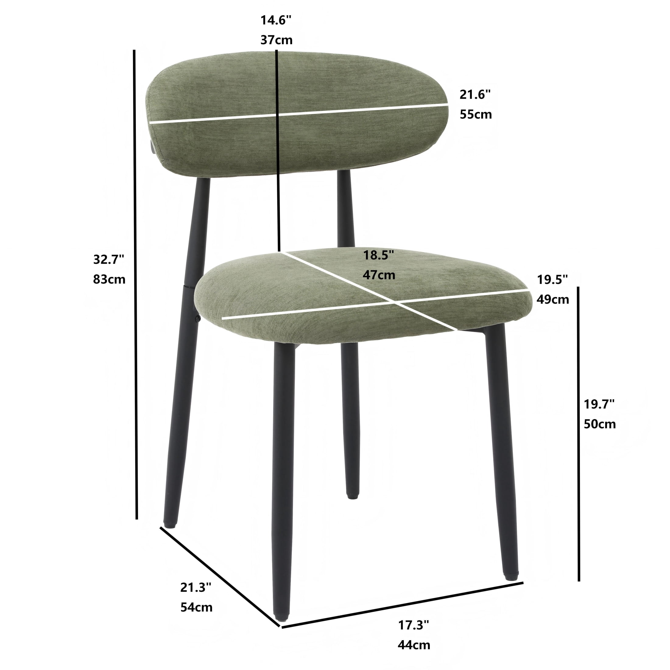 Vinform Upholstered Dining Chairs Set of 2, Fabric Metal Chair for Dining Room, Green