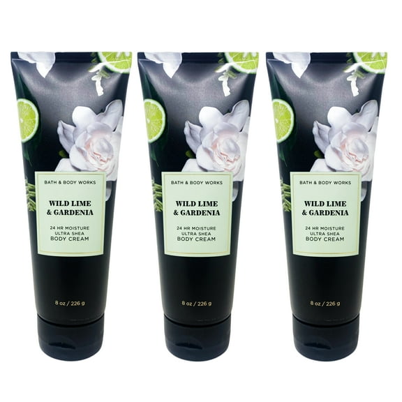 Bath and Body Works Wild Lime & Gardenia 3 Pack Ultra Shea Body Cream Bundle - 8 oz / 226 g each