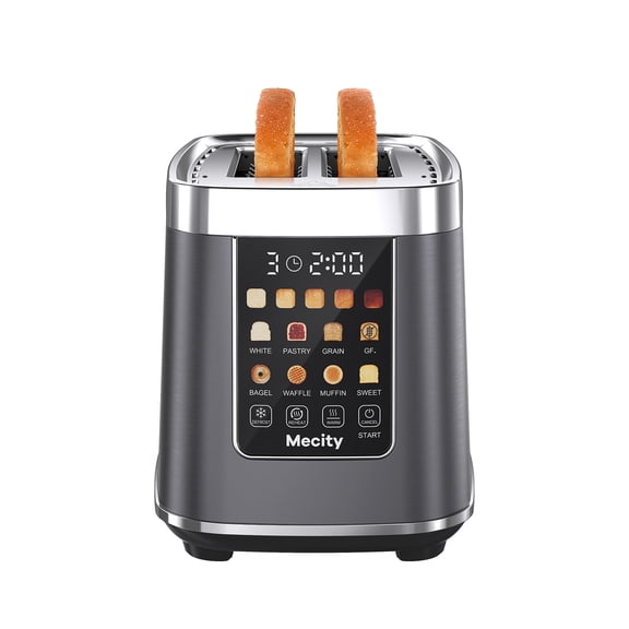 Mecity Touch Screen Toaster with Automatic Lift & Keep Warm – 2 Slice Smart Toaster, 5 Browning Levels, 8 Bread Programs, Luxury Stainless Steel Design, 1200W, Metallic Grey