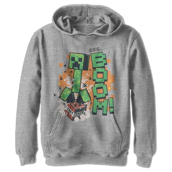 Boy's Minecraft Creeper Boom Pull Over Hoodie Athletic Heather X Large