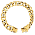 thumbnail image 1 of Hip-Hop Style Stainless Steel Dog Collar - 19mm Wide Gold-Plated Neckband with Secure Buckle Lock, 12 Inch (31cm) for Medium Dogs, Durable & Comfortable Pet Accessory with Fade-Resistant Shimmering, 1 of 6