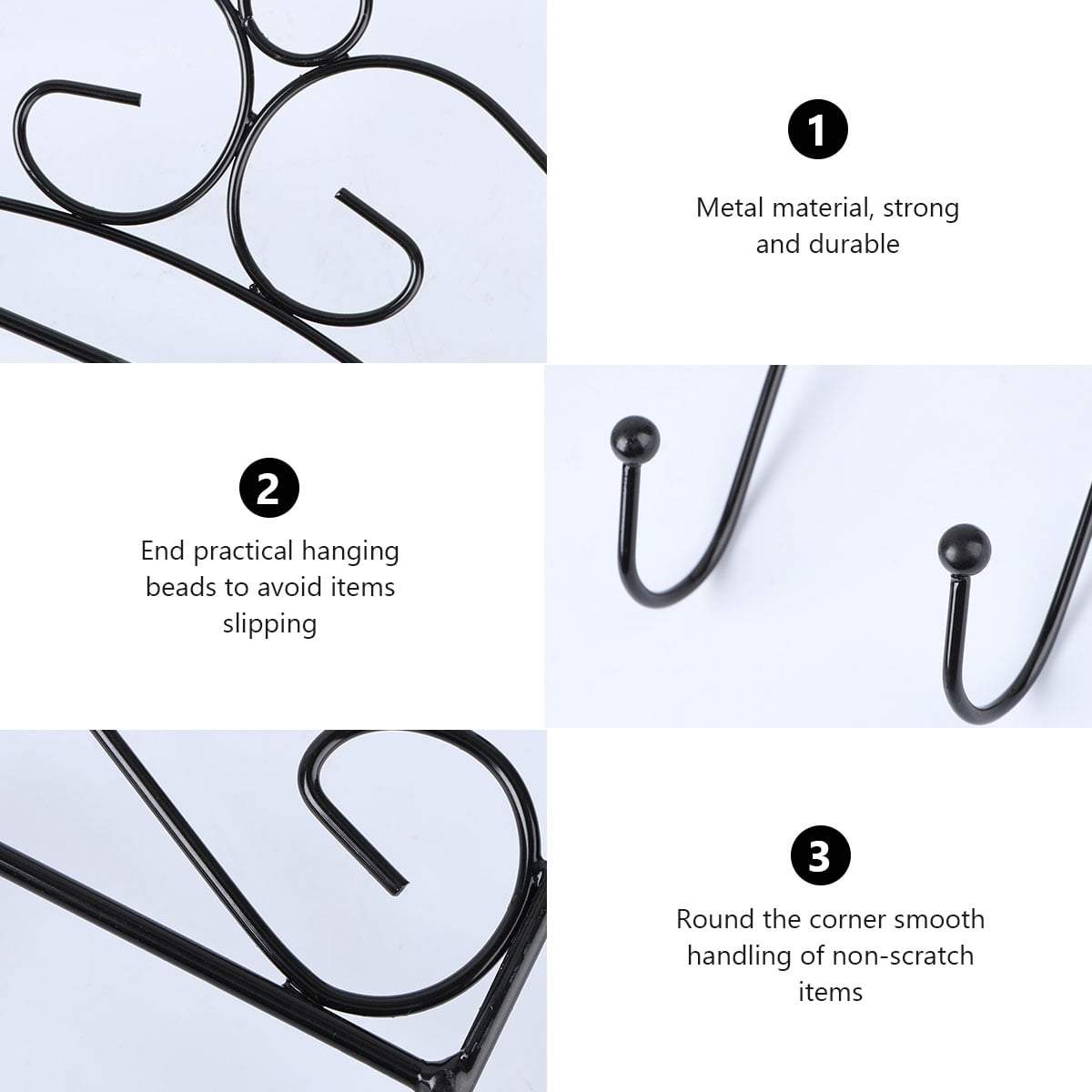 Set of 3 Ceiling Hanging Hook Black Self Adhesive Wall Hooks
