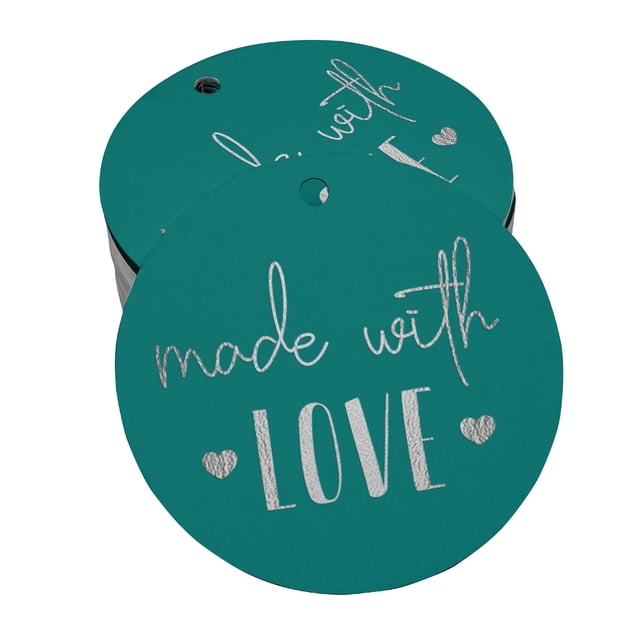 Inkdotpot 100 Pack Made With Love Text Favor Paper Tags Craft Real Silver Foil Hang Tags