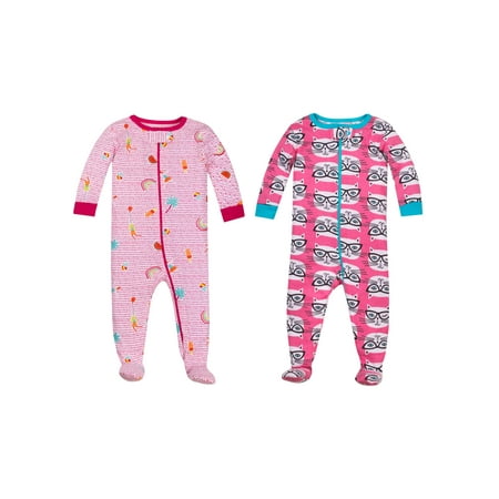 Stretch Soft Footbed - 100% Organic Cotton Footed Stretchies Pajamas, 2-pack (Baby Girls and Toddler Girls)